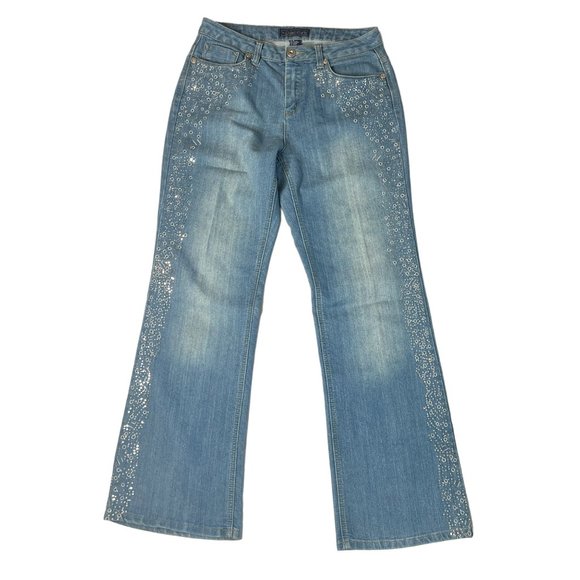 Baccini‎ Women's Blue Sequin Denim Bootcut Jeans Size 8 - Picture 1 of 7